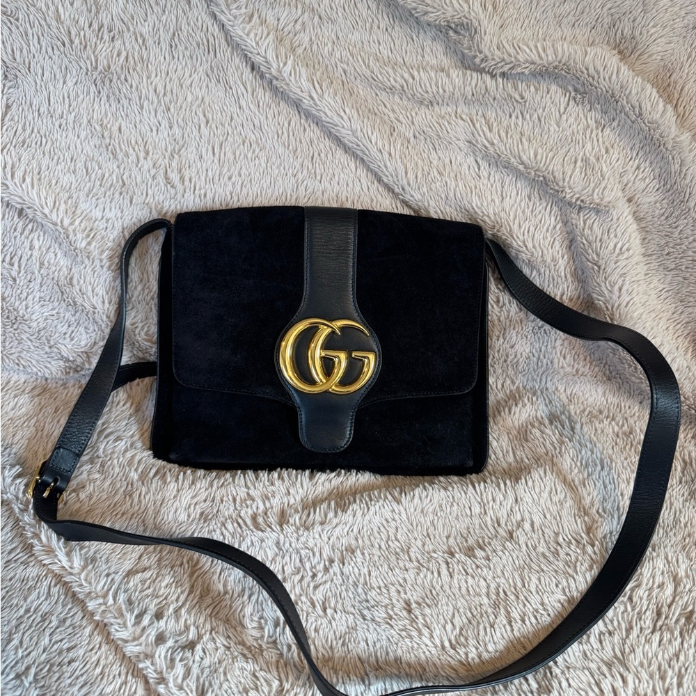 Gucci‎ Suede Medium Arli Crossbody Bag with Iconic GG Hardware